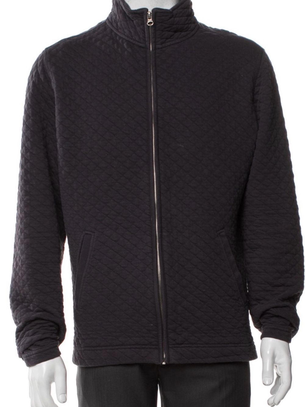 Billy Reid Black Quilted Zip-Up Sweater Jacket